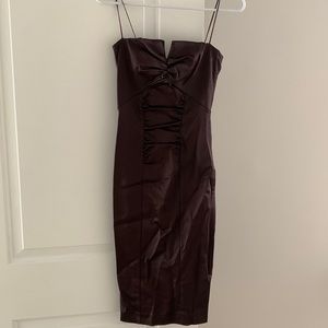 Nicole Miller brown silk ruched dress